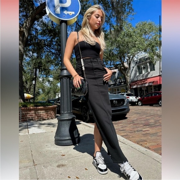 Mother The Flagpole Black Denim Midi Skirt - Picture 1 of 11